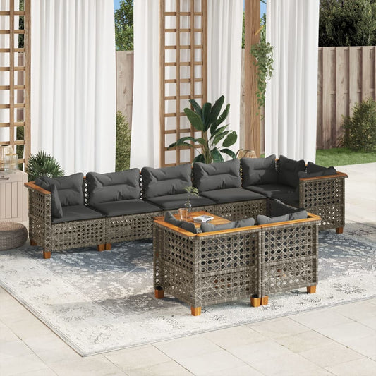 9-delige Loungeset met kussens poly rattan grijs Tuinsets | Creëer jouw Trendy Thuis | Gratis bezorgd & Retour | Trendy.nl