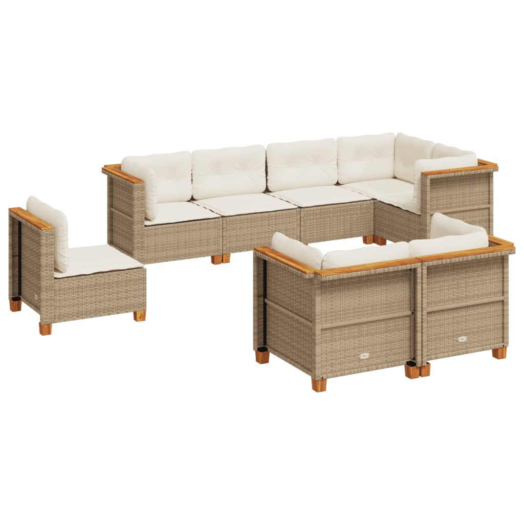 8-delige Loungeset met kussens poly rattan beige