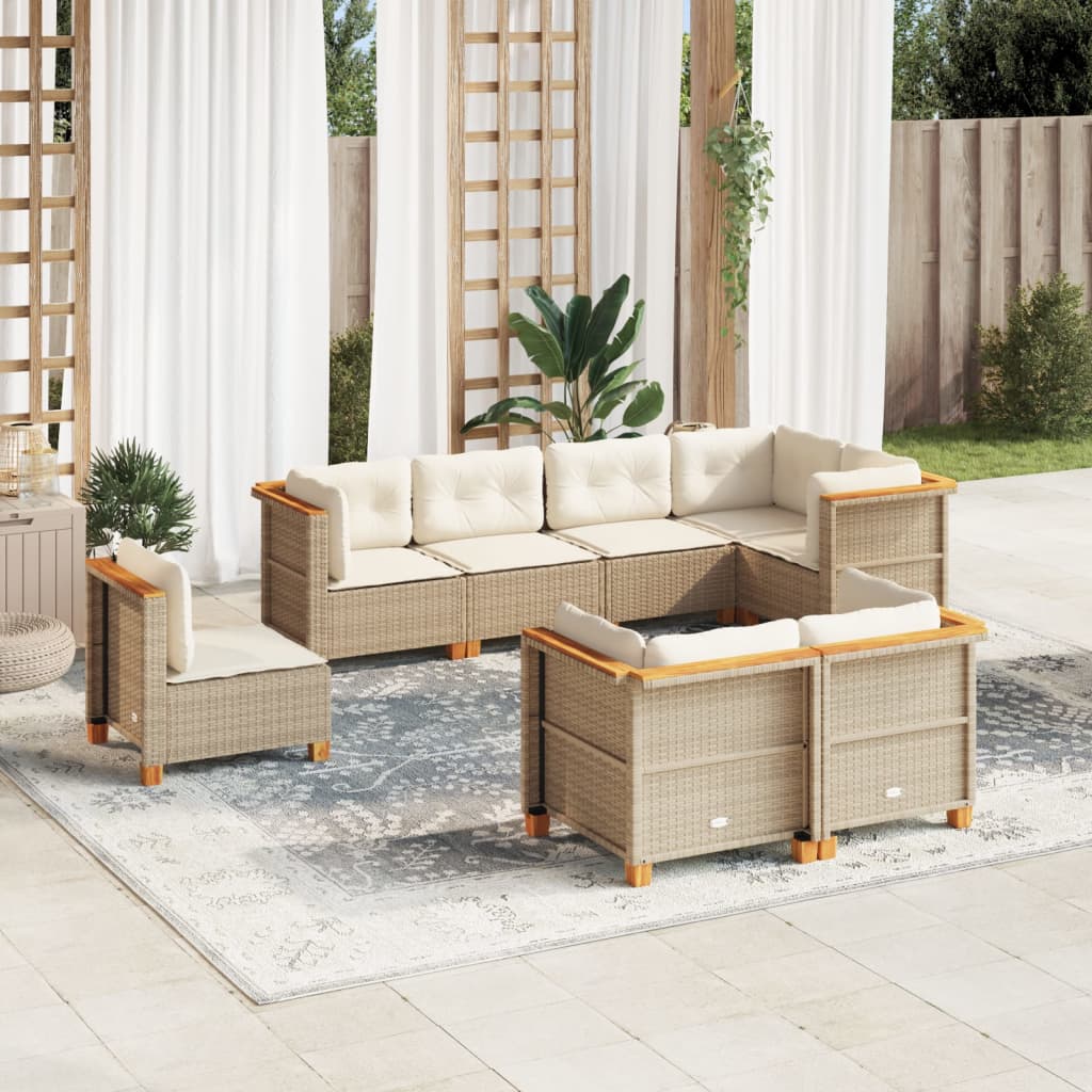 8-delige Loungeset met kussens poly rattan beige