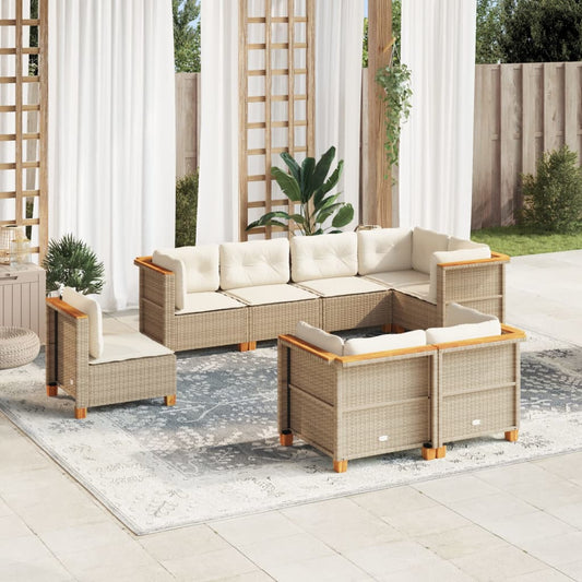 8-delige Loungeset met kussens poly rattan beige