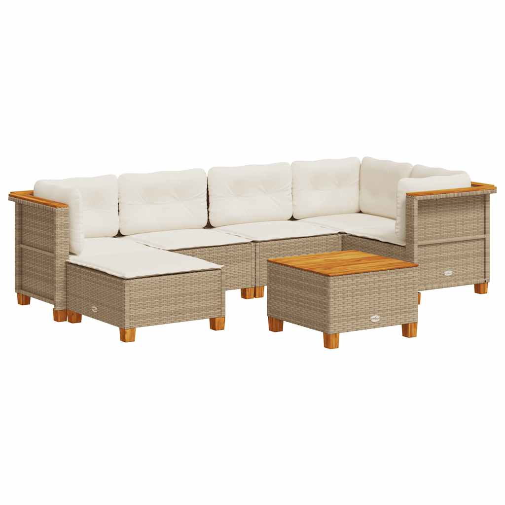 7-delige Loungeset met kussens poly rattan beige