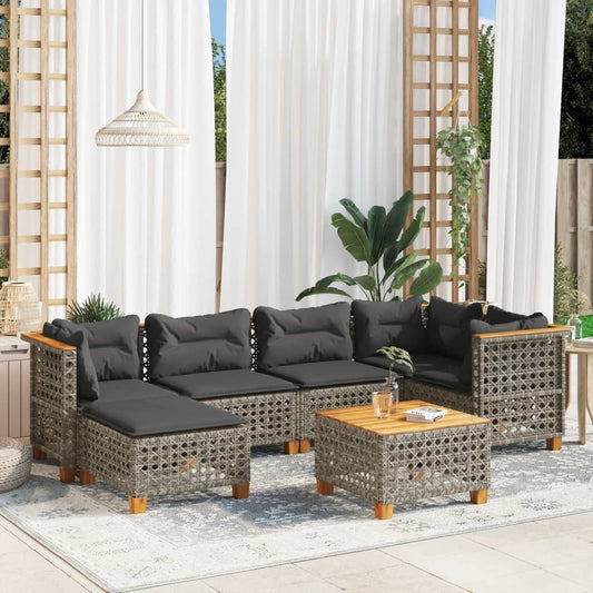 7-delige Loungeset met kussens poly rattan grijs Tuinsets | Creëer jouw Trendy Thuis | Gratis bezorgd & Retour | Trendy.nl