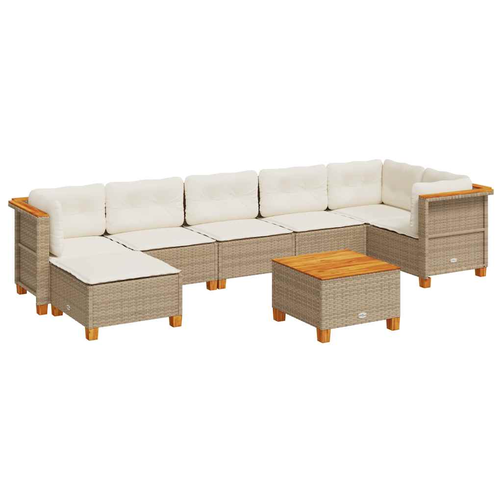 8-delige Loungeset met kussens poly rattan beige