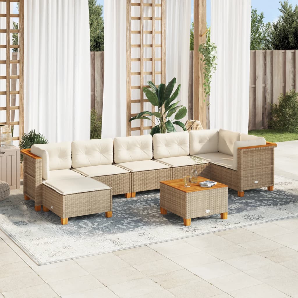 8-delige Loungeset met kussens poly rattan beige