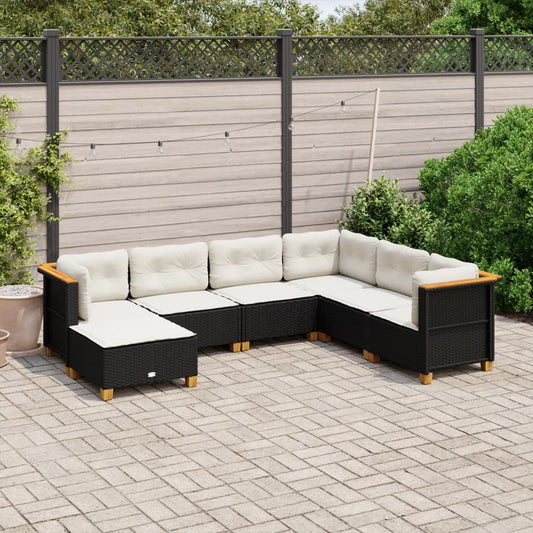 7-delige Loungeset met kussens poly rattan zwart Tuinsets | Creëer jouw Trendy Thuis | Gratis bezorgd & Retour | Trendy.nl