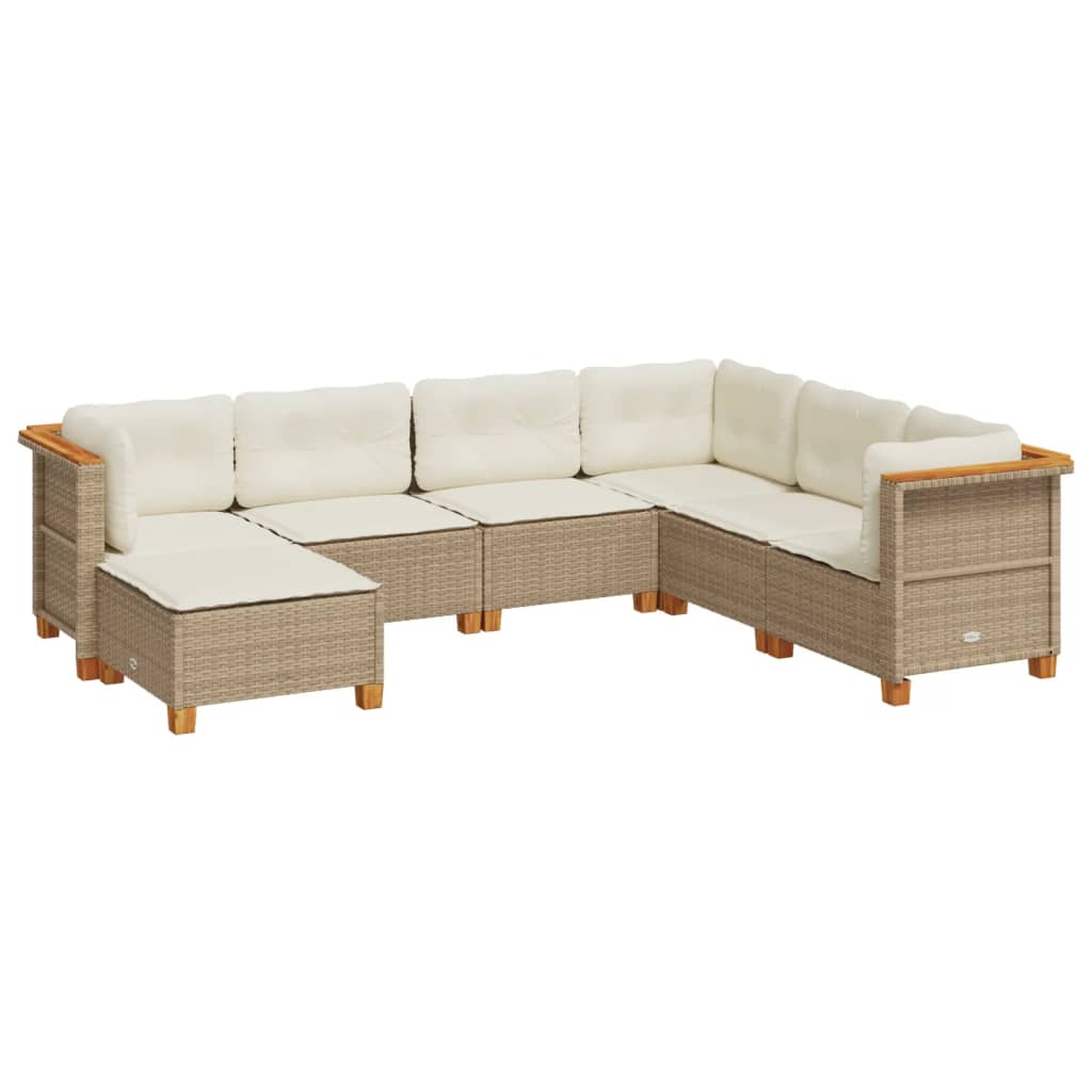 7-delige Loungeset met kussens poly rattan beige