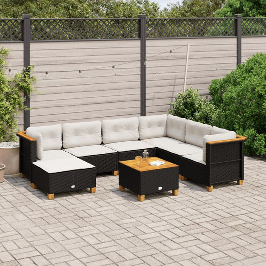 8-delige Loungeset met kussens poly rattan zwart Tuinsets | Creëer jouw Trendy Thuis | Gratis bezorgd & Retour | Trendy.nl