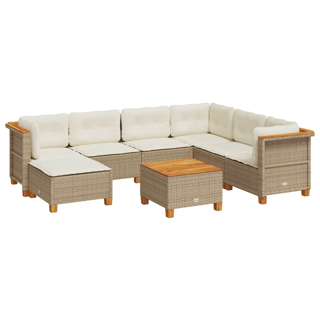 8-delige Loungeset met kussens poly rattan beige