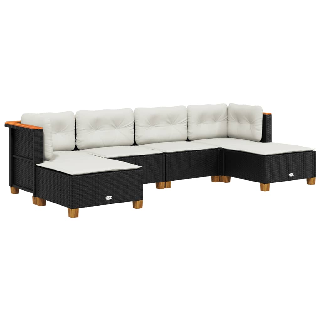 6-delige Loungeset met kussens poly rattan zwart Tuinsets | Creëer jouw Trendy Thuis | Gratis bezorgd & Retour | Trendy.nl