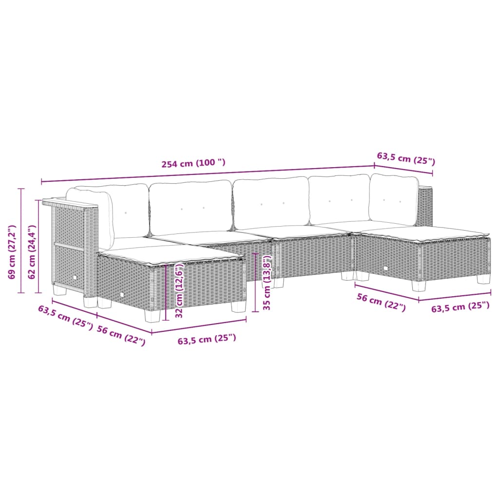 6-delige Loungeset met kussens poly rattan zwart Tuinsets | Creëer jouw Trendy Thuis | Gratis bezorgd & Retour | Trendy.nl