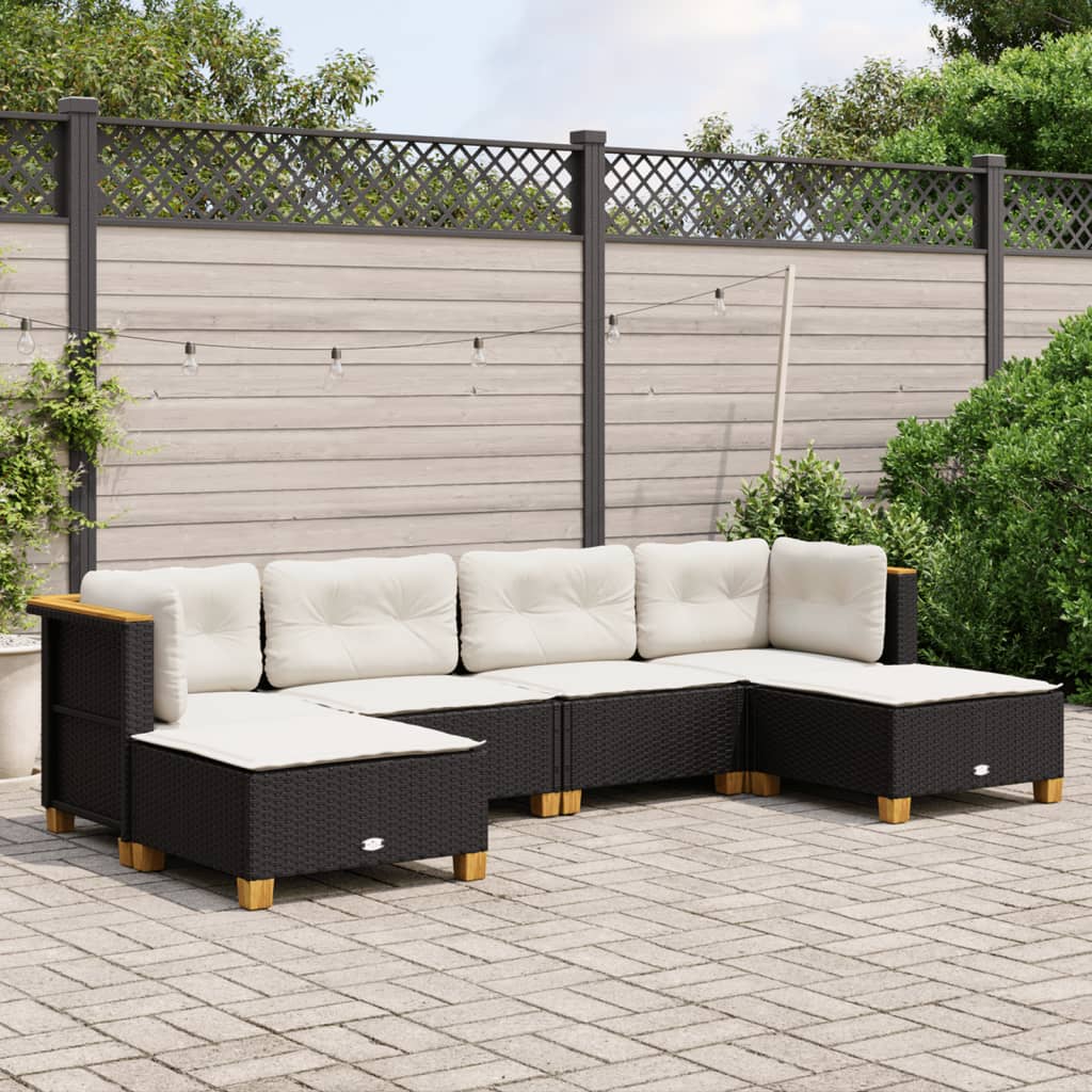 6-delige Loungeset met kussens poly rattan zwart Tuinsets | Creëer jouw Trendy Thuis | Gratis bezorgd & Retour | Trendy.nl