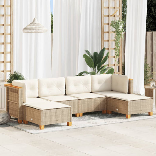 6-delige Loungeset met kussens poly rattan beige