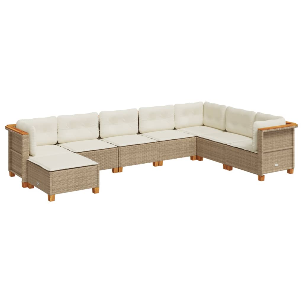 8-delige Loungeset met kussens poly rattan beige