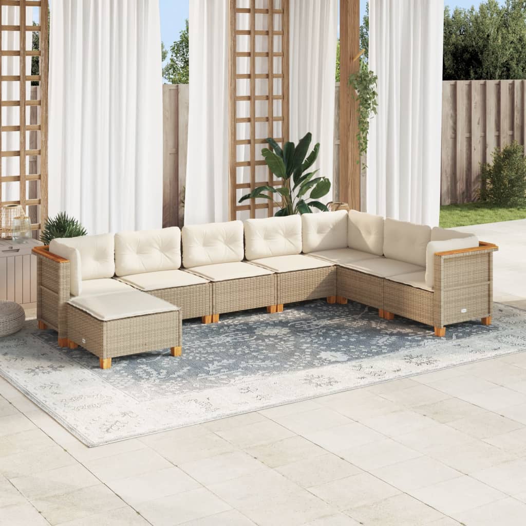 8-delige Loungeset met kussens poly rattan beige