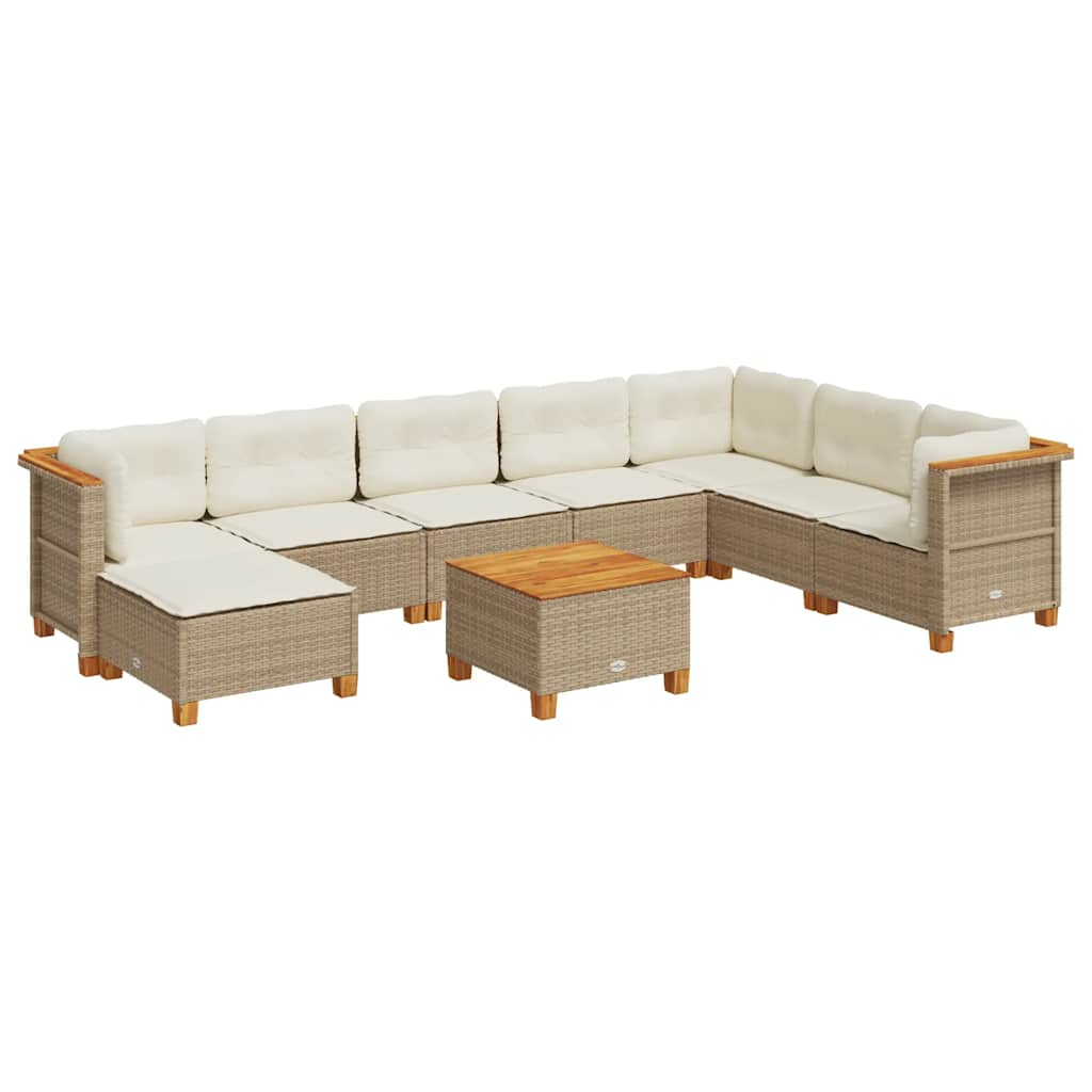 9-delige Loungeset met kussens poly rattan beige