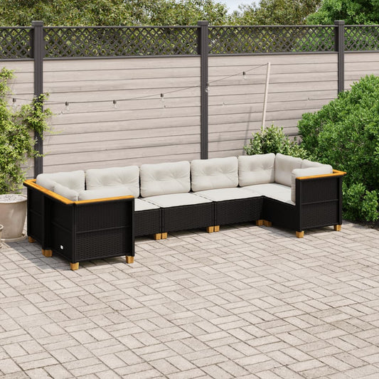 7-delige Loungeset met kussens poly rattan zwart Tuinsets | Creëer jouw Trendy Thuis | Gratis bezorgd & Retour | Trendy.nl