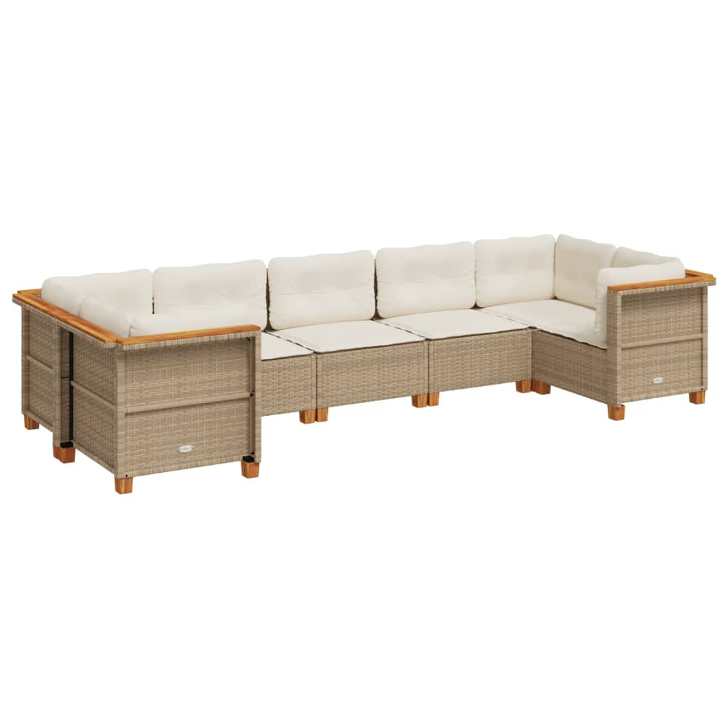 7-delige Loungeset met kussens poly rattan beige