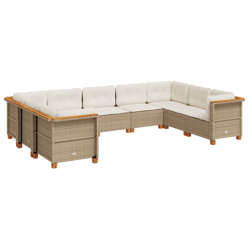 9-delige Loungeset met kussens poly rattan beige