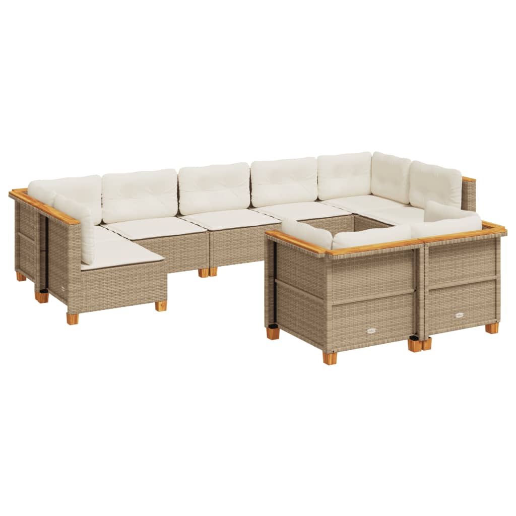 9-delige Loungeset met kussens poly rattan beige