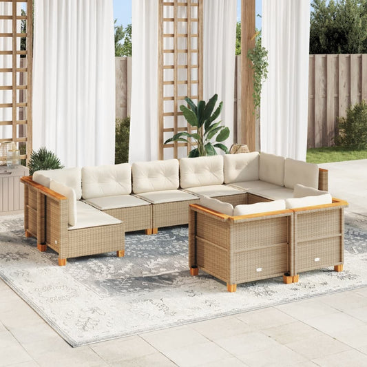 9-delige Loungeset met kussens poly rattan beige