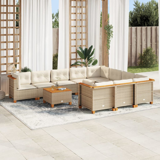 11-delige Tuinset met kussens poly rattan beige