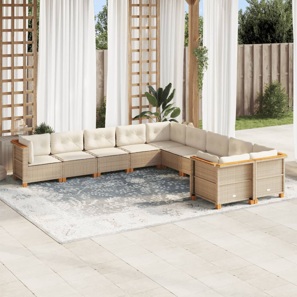 10-delige Loungeset met kussens poly rattan beige