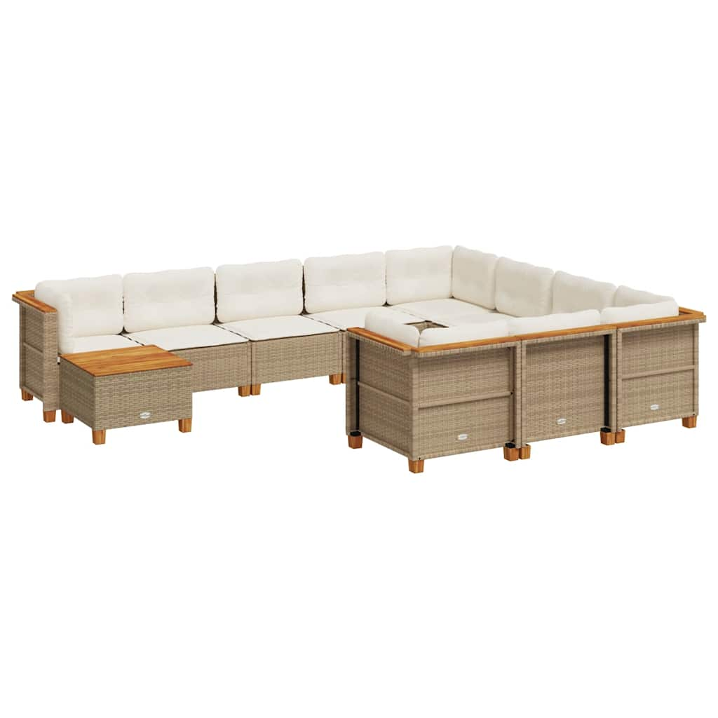 11-delige Tuinset met kussens poly rattan beige