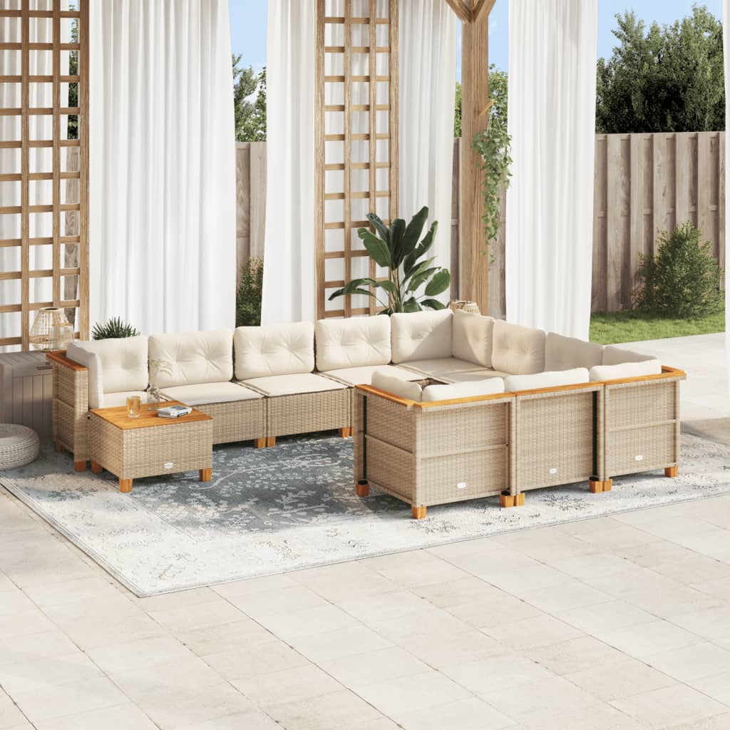 11-delige Tuinset met kussens poly rattan beige