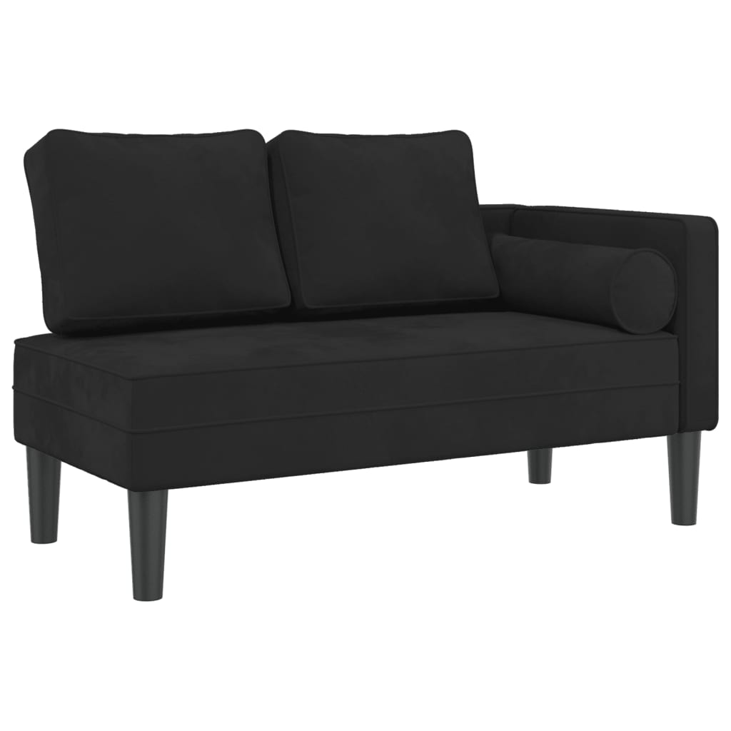 Chaise longue met kussens fluweel zwart