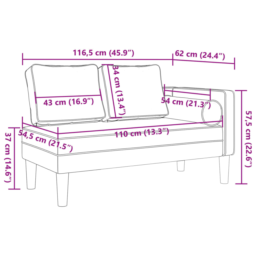 Chaise longue met kussens fluweel zwart