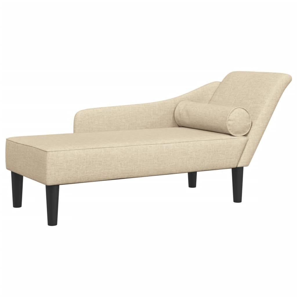 Chaise longue met kussens stof crèmekleurig