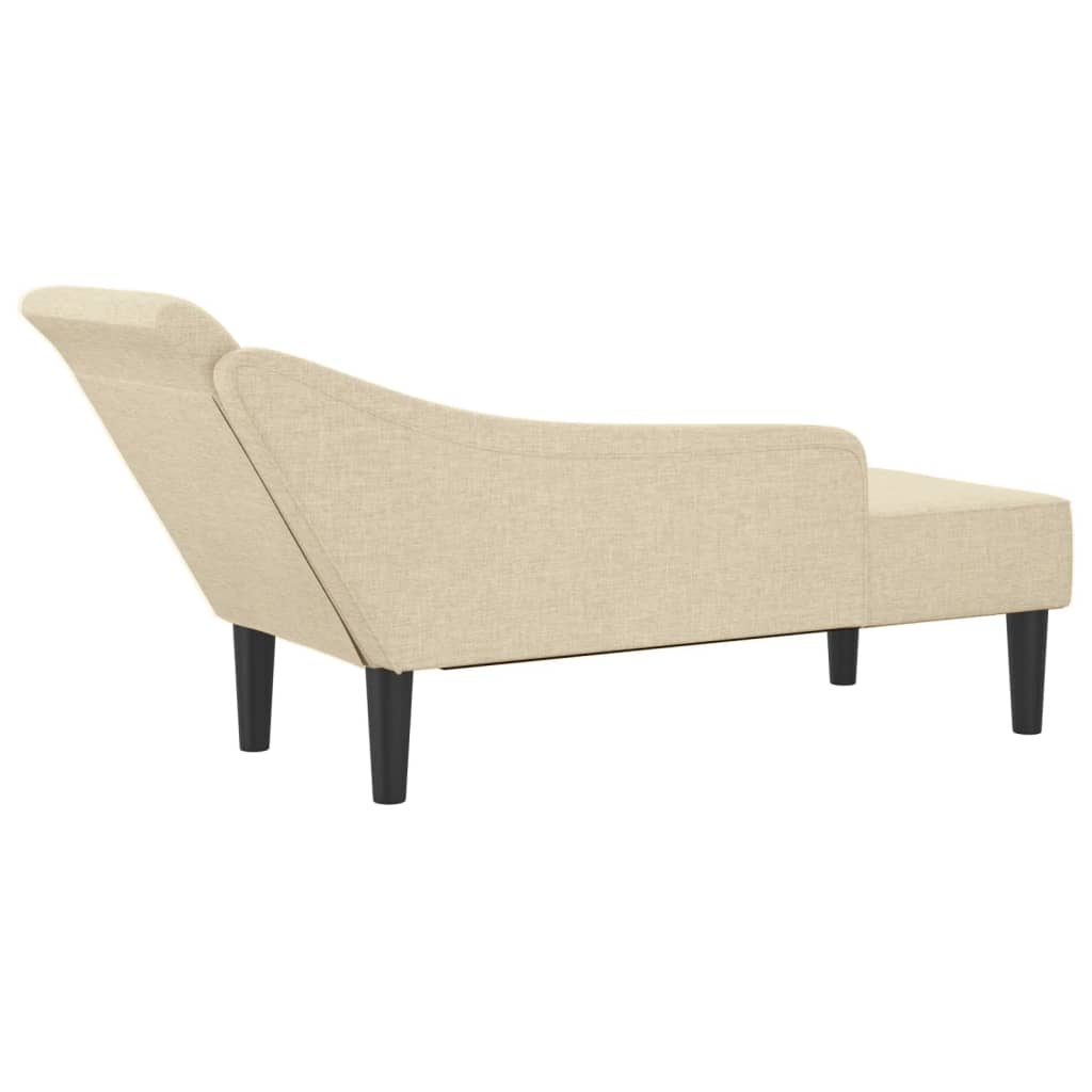 Chaise longue met kussens stof crèmekleurig