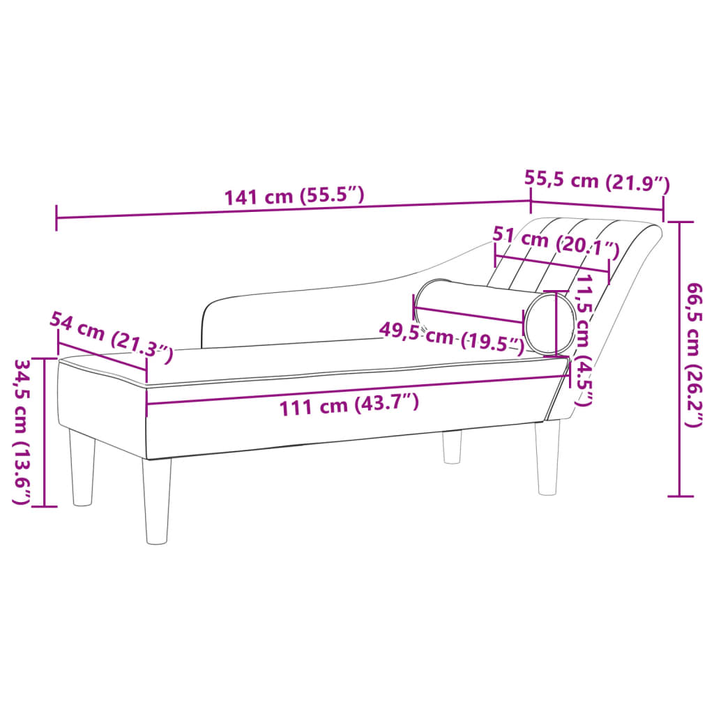 Chaise longue met kussens stof crèmekleurig