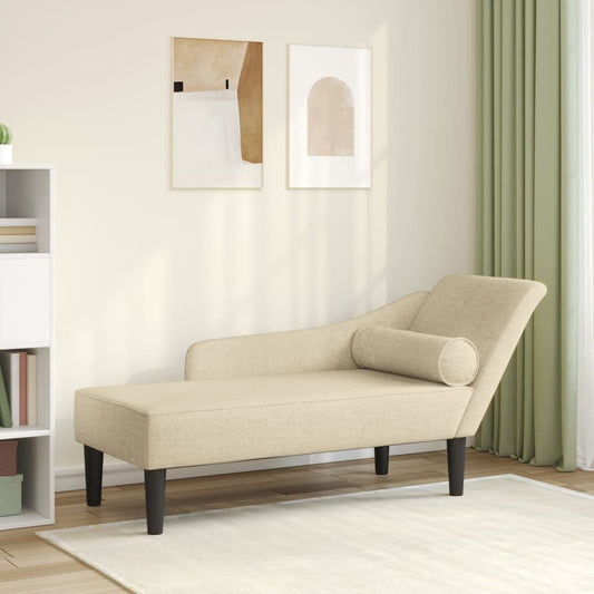 Chaise longue met kussens stof crèmekleurig