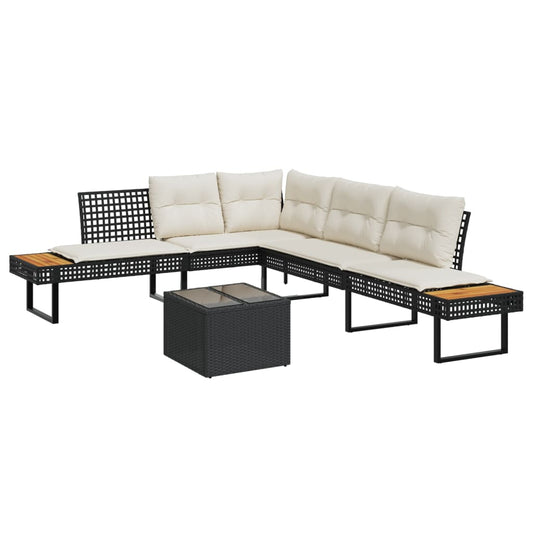 2-delige Loungeset met kussens poly rattan en glas zwart