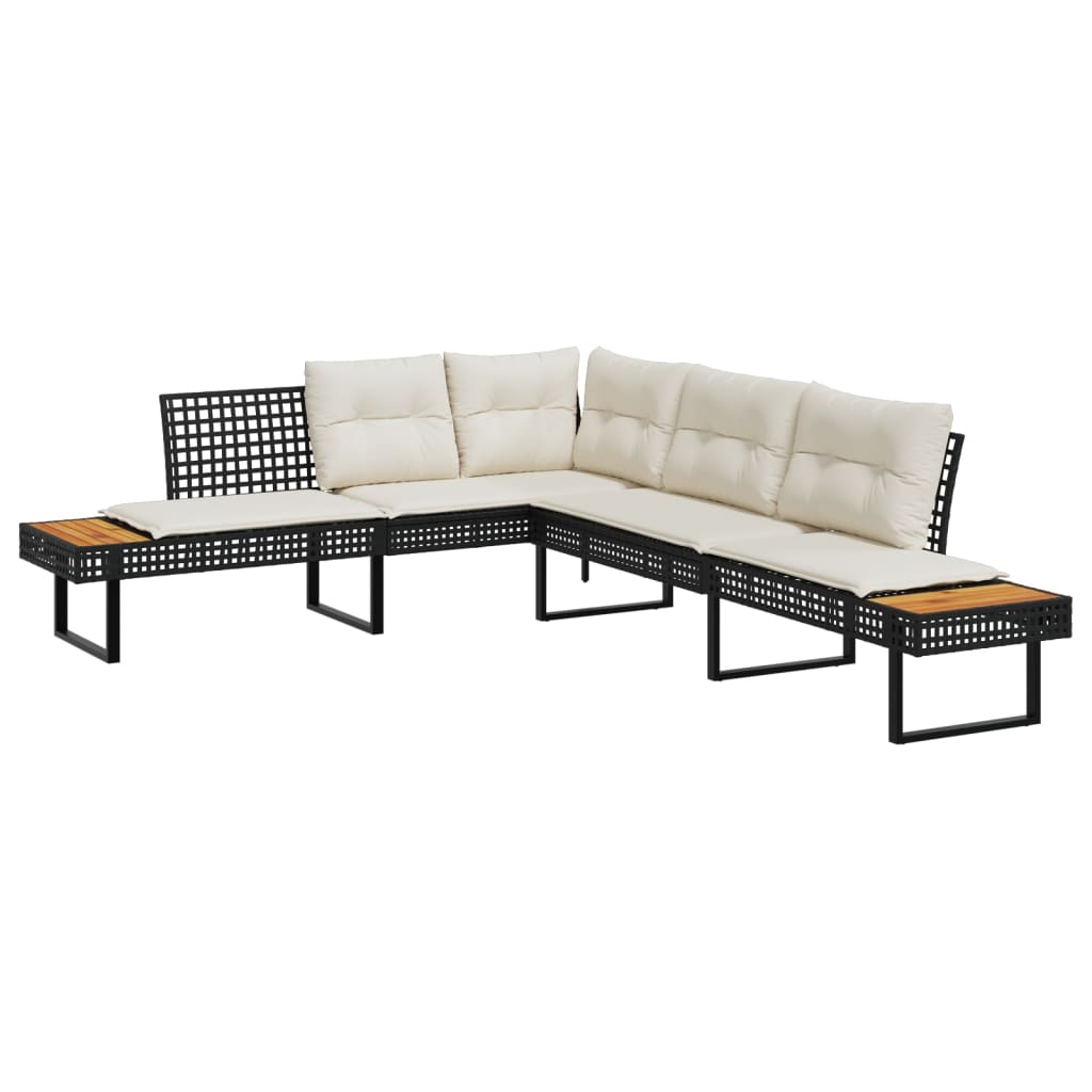 2-delige Loungeset met kussens poly rattan en acaciahout zwart