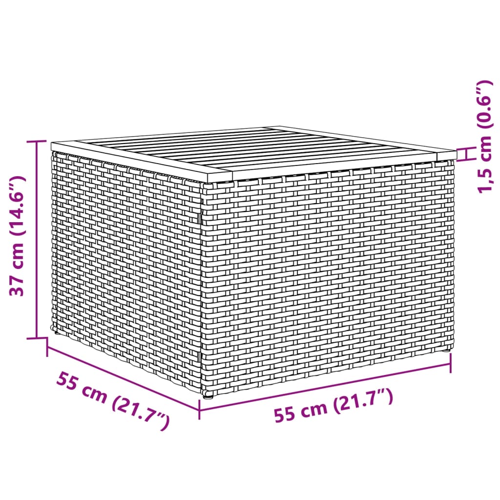 2-delige Loungeset met kussens poly rattan en acaciahout zwart