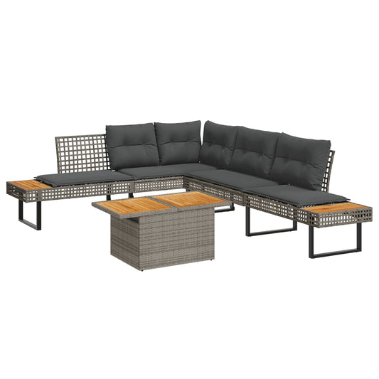 2-delige Loungeset met kussens poly rattan en acaciahout grijs