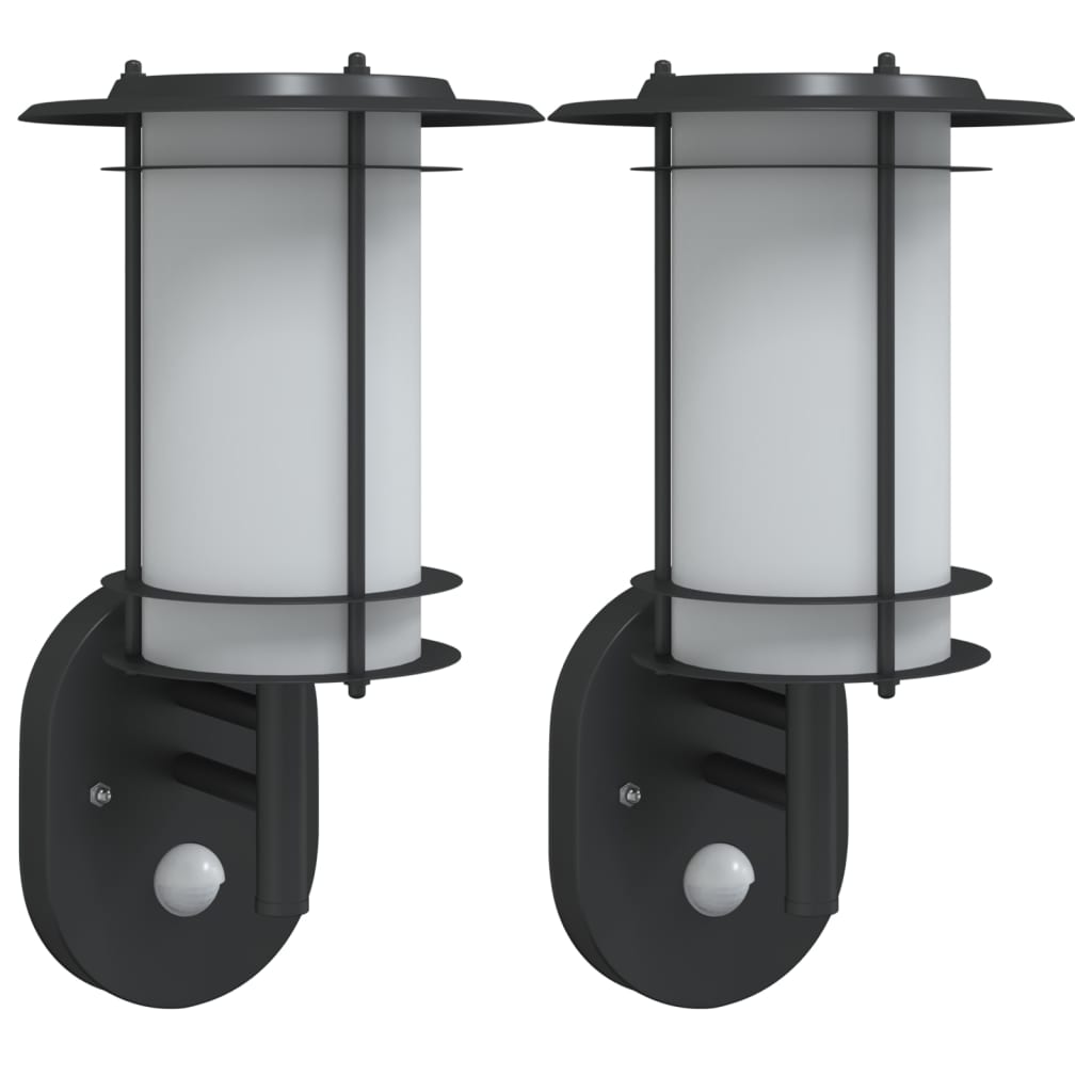 Buitenwandlampen 2 st met sensors roestvrijstaal zwart Buitenverlichting | Creëer jouw Trendy Thuis | Gratis bezorgd & Retour | Trendy.nl