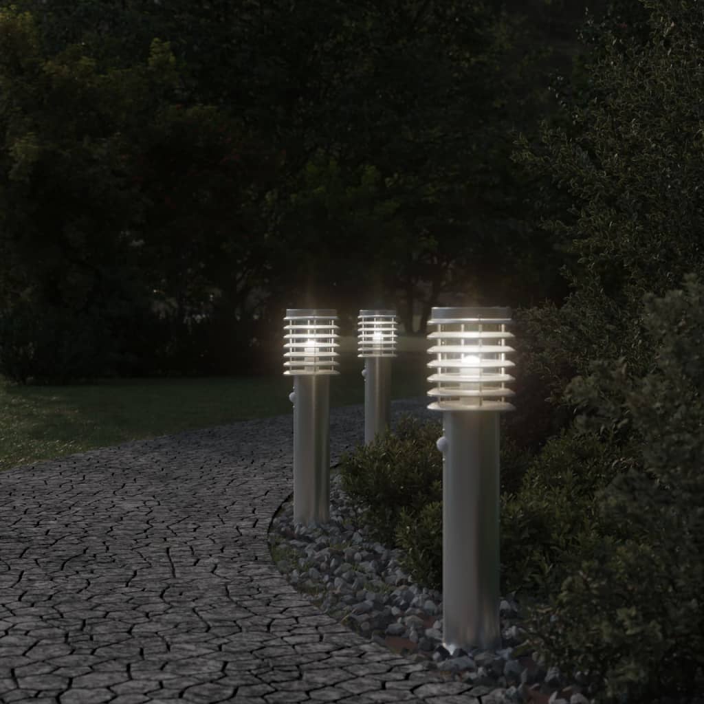 Buitenvloerlampen 3 st met sensors 60 cm roestvrijstaal zilver Buitenverlichting | Creëer jouw Trendy Thuis | Gratis bezorgd & Retour | Trendy.nl