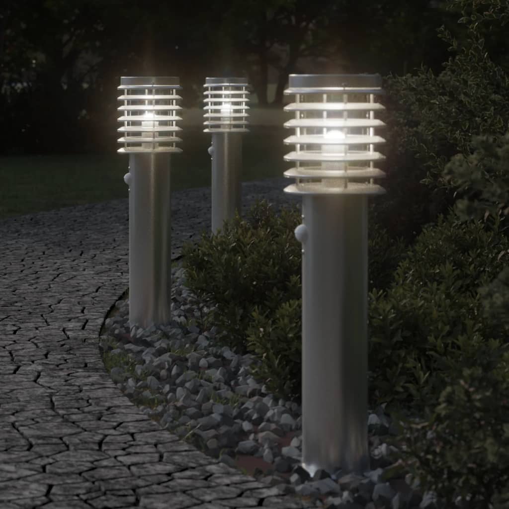 Buitenvloerlampen 3 st met sensors 60 cm roestvrijstaal zilver Buitenverlichting | Creëer jouw Trendy Thuis | Gratis bezorgd & Retour | Trendy.nl