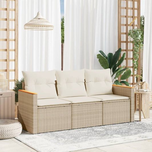 3-delige Loungeset met kussens poly rattan beige