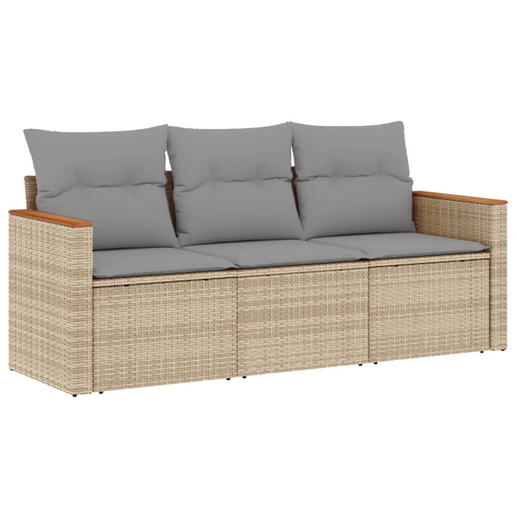 3-delige Loungeset met kussens poly rattan beige