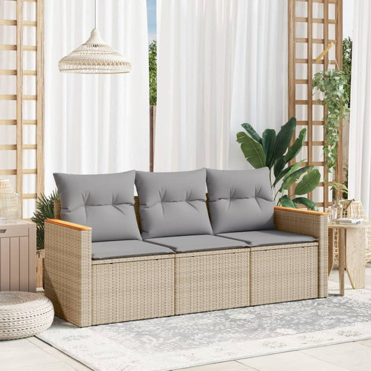 3-delige Loungeset met kussens poly rattan beige