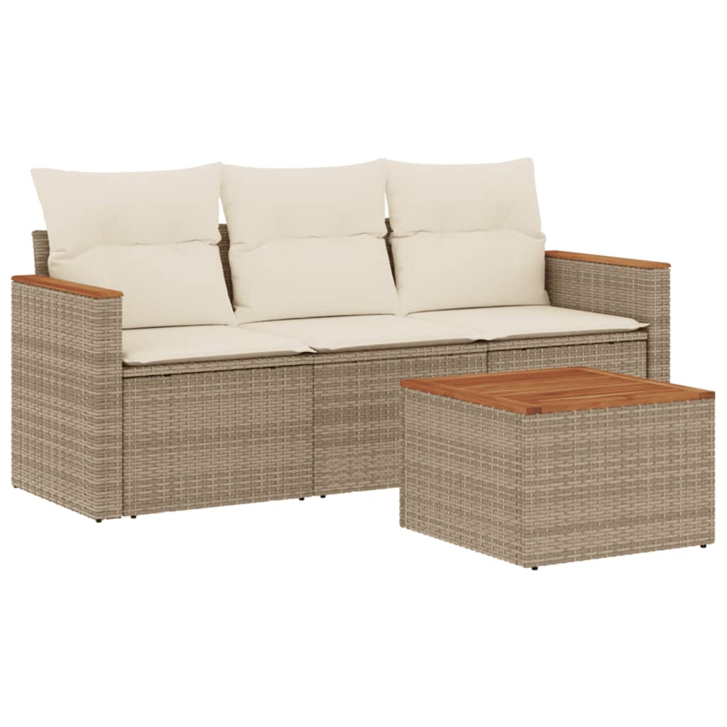 4-delige Loungeset met kussens poly rattan beige