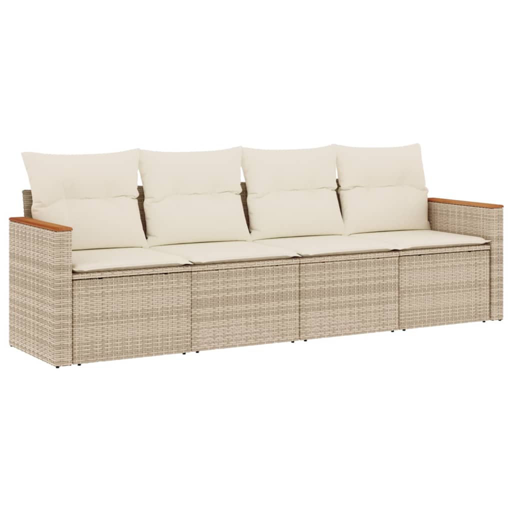 4-delige Loungeset met kussens poly rattan beige