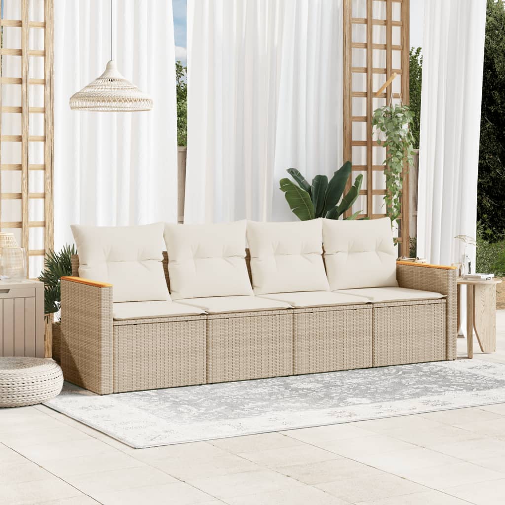 4-delige Loungeset met kussens poly rattan beige