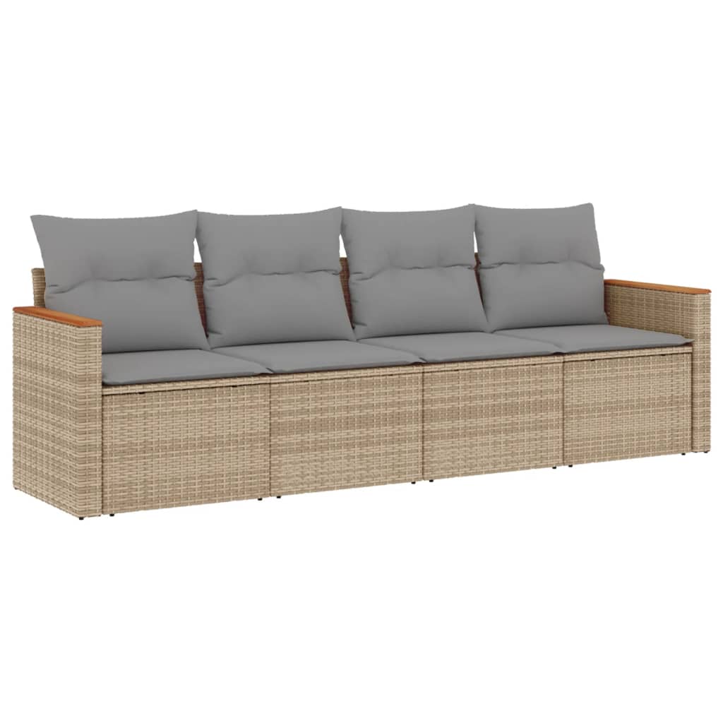 4-delige Loungeset met kussens poly rattan beige