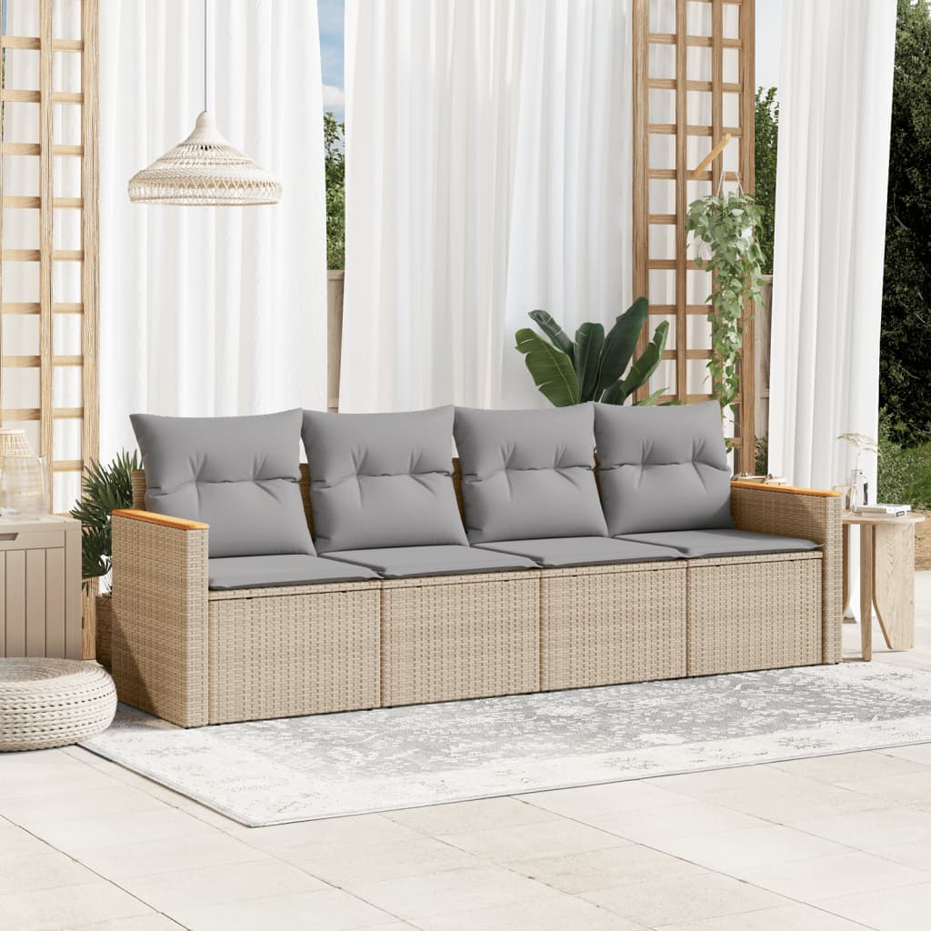 4-delige Loungeset met kussens poly rattan beige