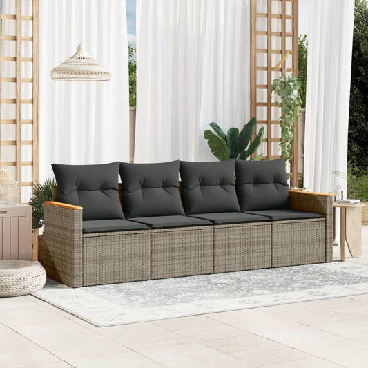 4-delige Loungeset met kussens poly rattan grijs